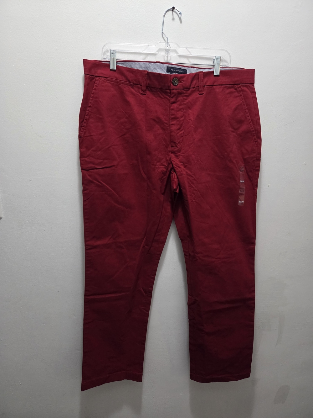 Tommy Hilfiger 36×30 Men’s Red Regular Fit Stretch Chino Pants Flat Front